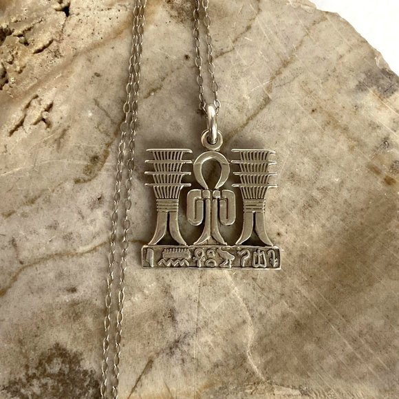 Jewelry - Sterling Silver 925 Egyptian Knot Of Isis Djed Pillars Pendant Necklace 20"
